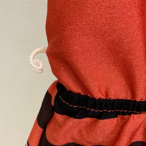 A Byer Dress Multi Stripe V neck Flounce Ruffle Sleeveless Dress Coral Orange M - Picture 6 of 10